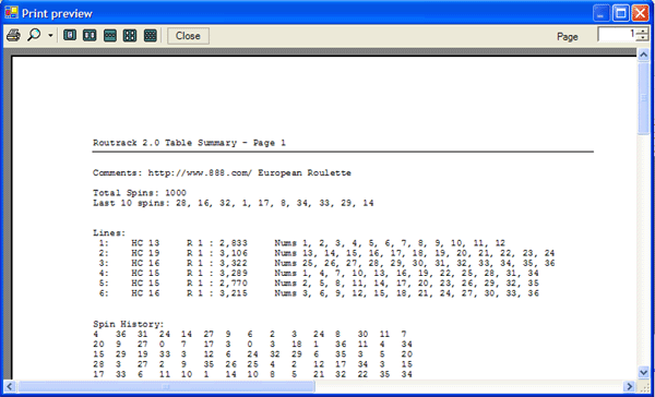 Roulette System print  preview